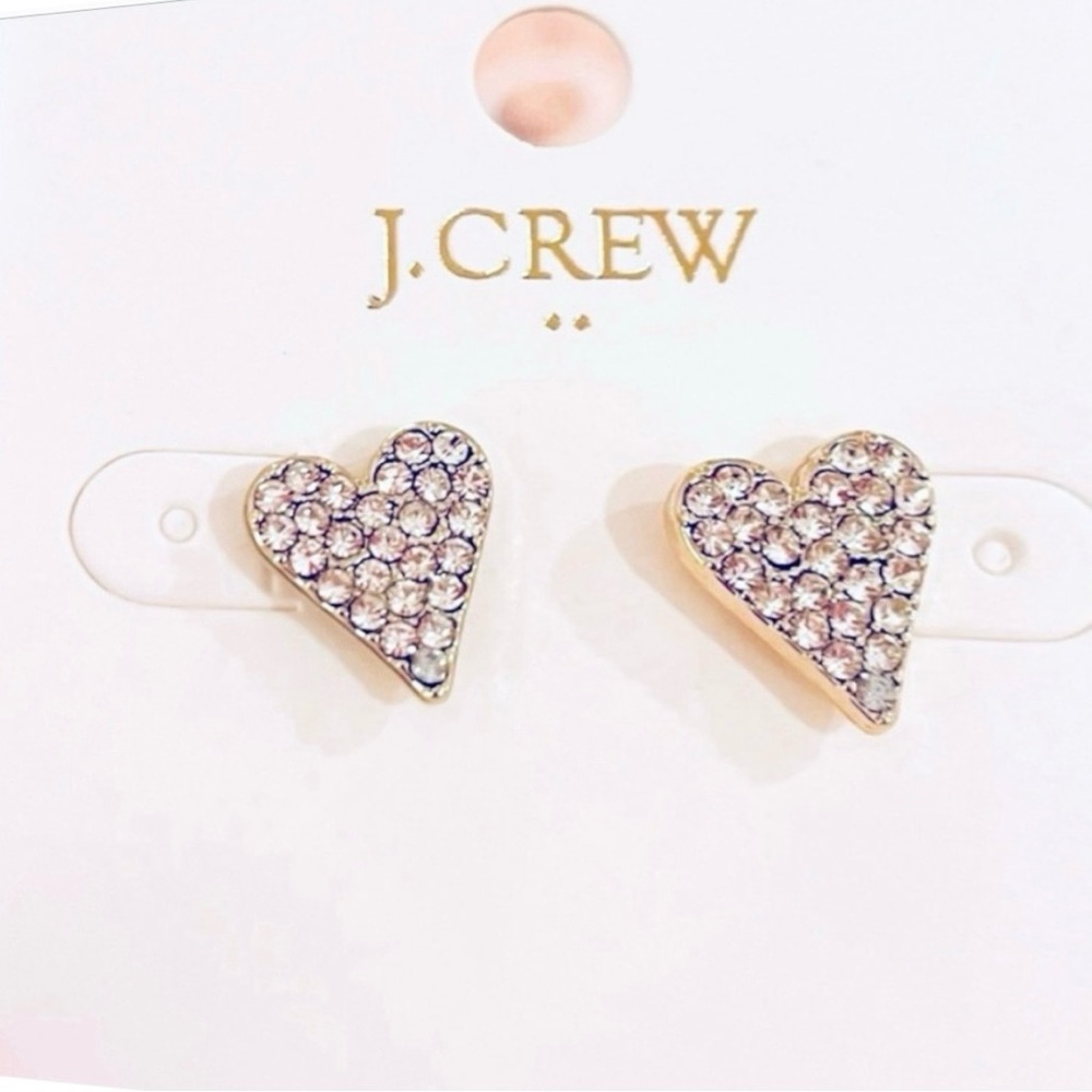 NWT- J. Crew- Pavé Crystal Heart Stud Earrings.